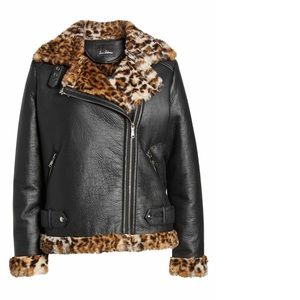 Sam Edelman Leopard Shearling Leather Moto Jacket